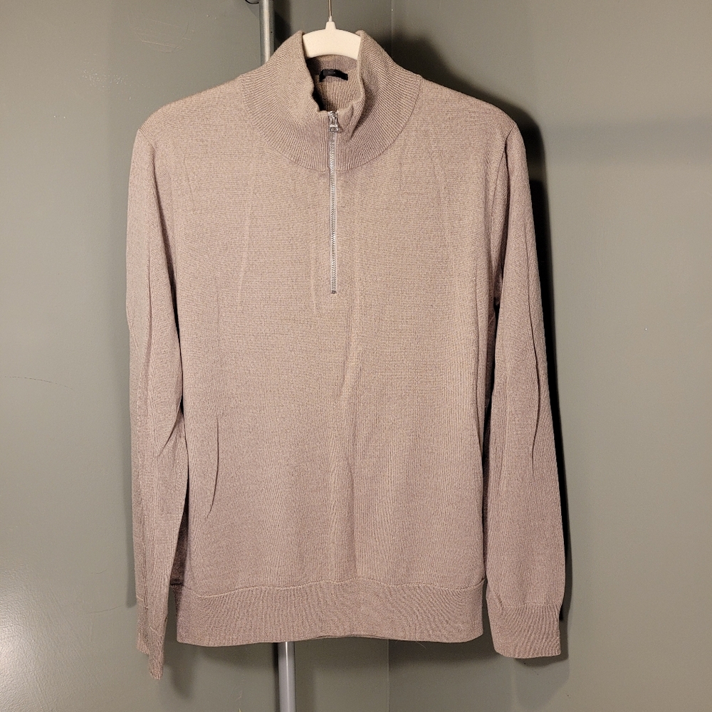 J.Crew Men's 100% Italian Merino Wool Half-zip Sweater, Size L, Taupe Tan